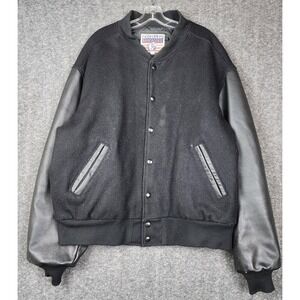 Excelled Varsity Jacket Mens XL Black Wool Leather Sleeves Made in USA Vintage